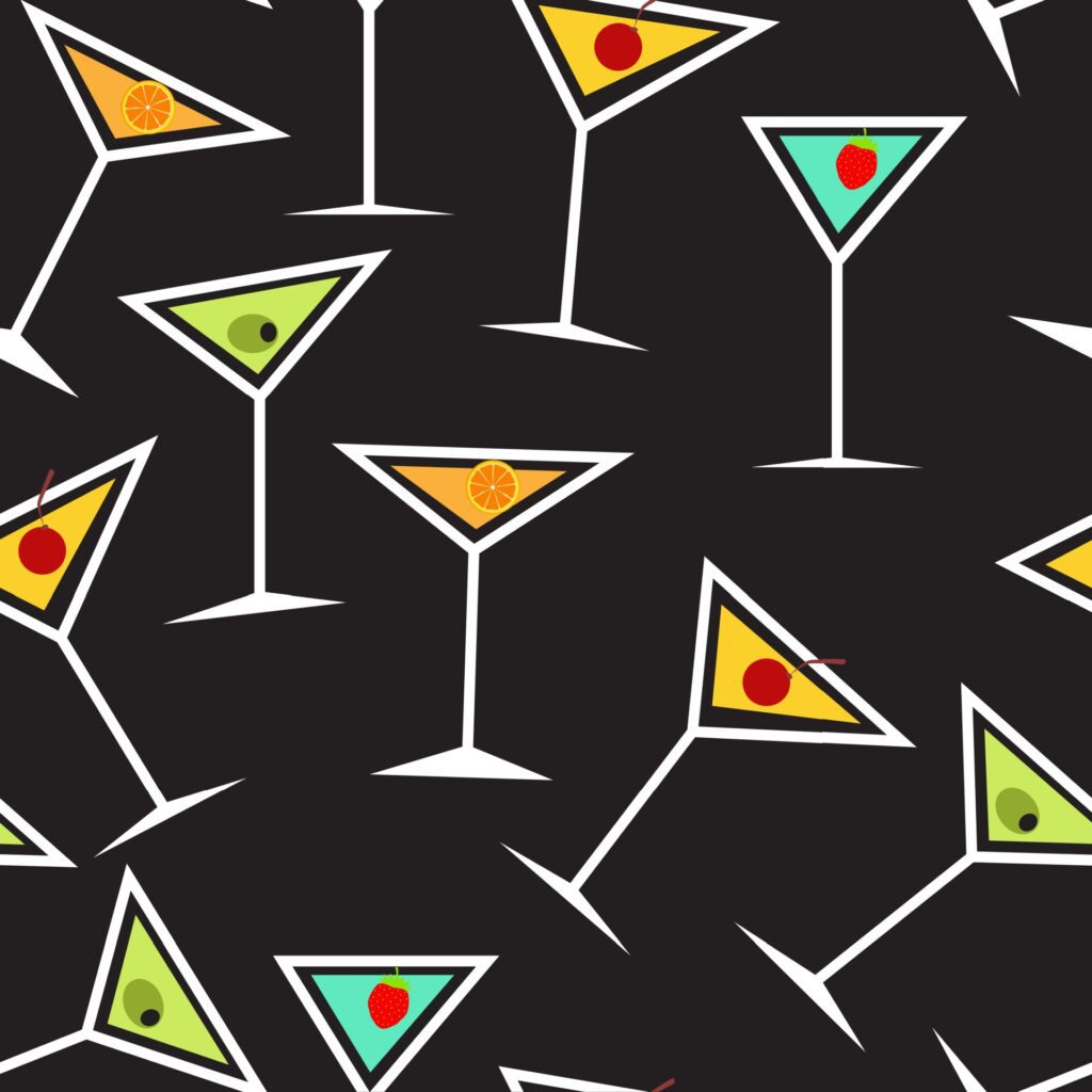 Seamless Background Pattern of Alcoholic Cocktail Glass Free Vector