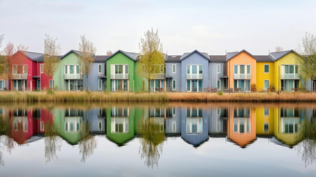 Row of colorful wooden houses. Illustration Stock Free