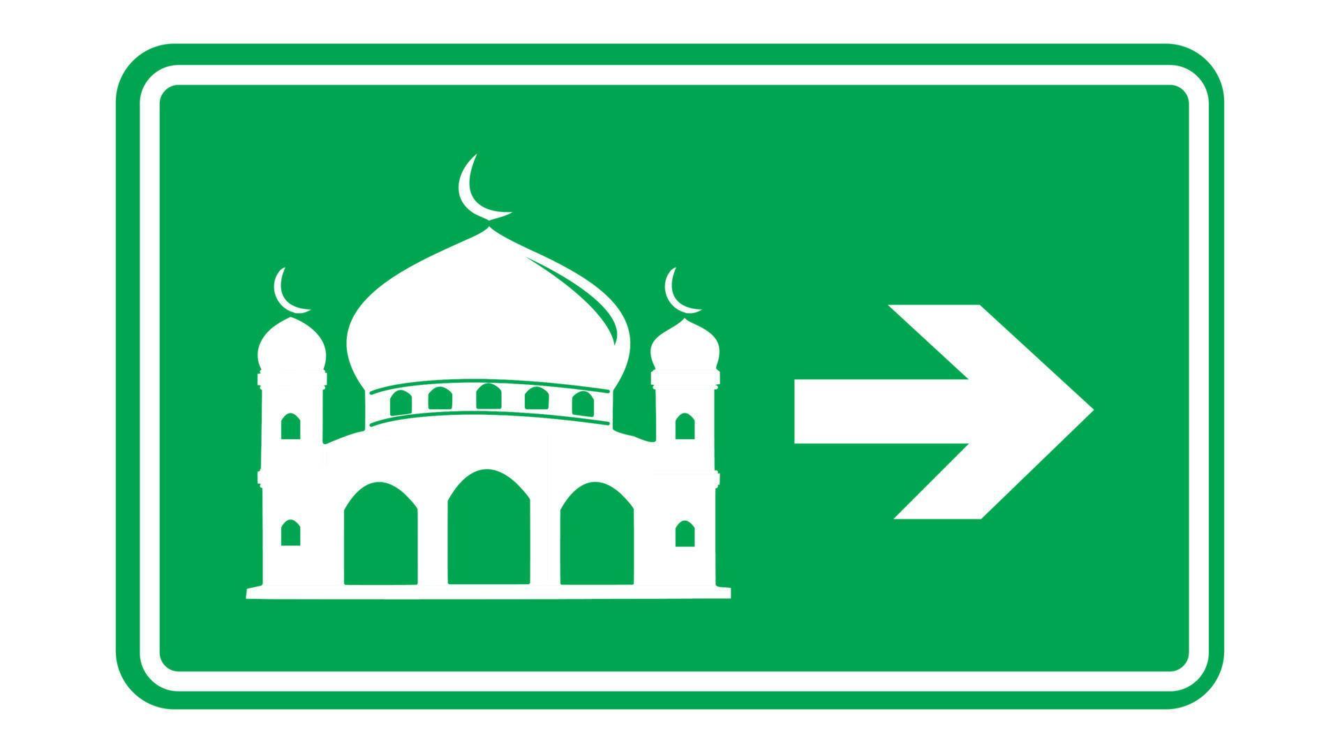 Mosque sign symbol icon with arrow, masjid street sign symbol green design vector illustration Stock Free and Free SVG