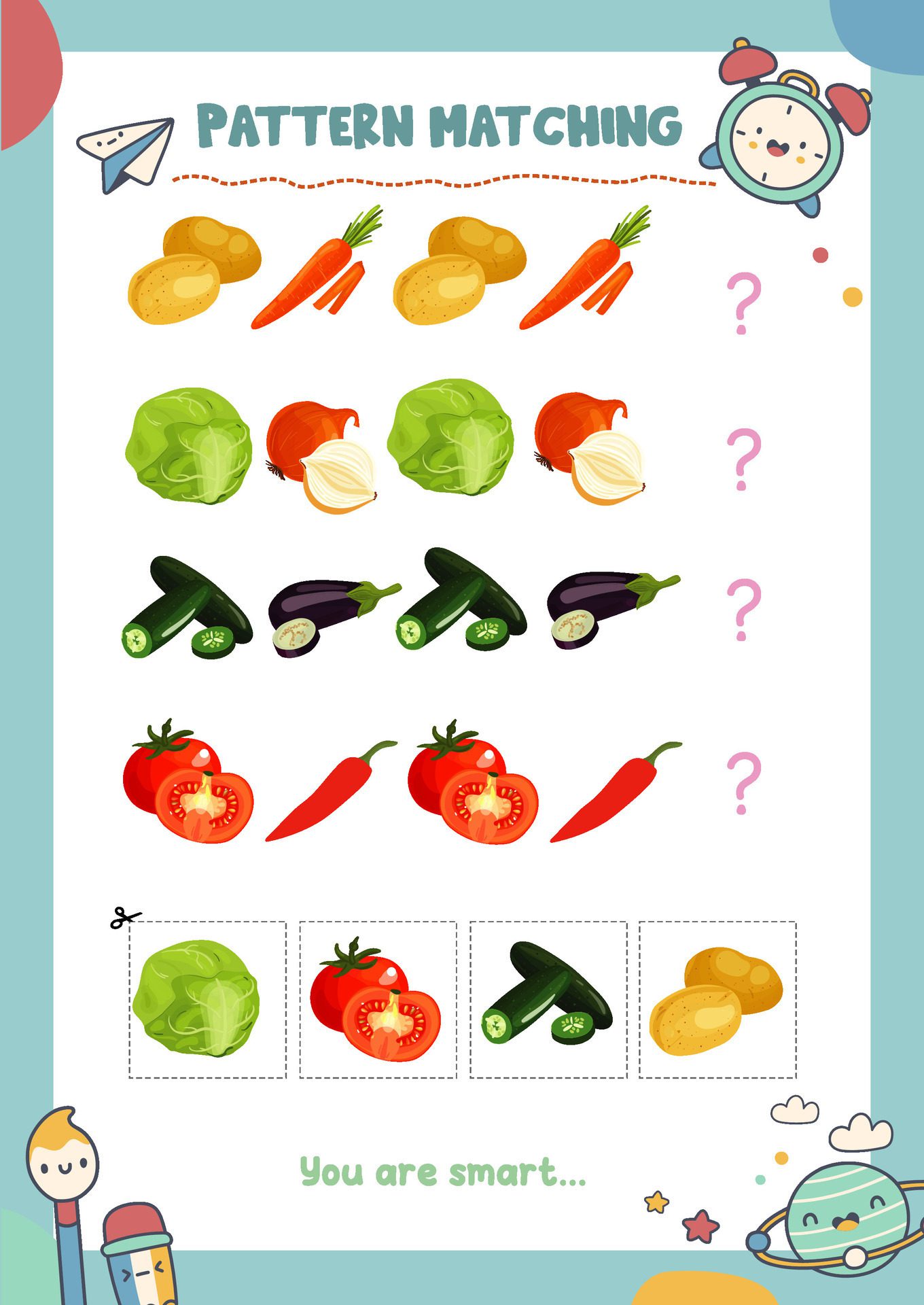 Matching pictures to patterns. Activity worksheet Free Vector