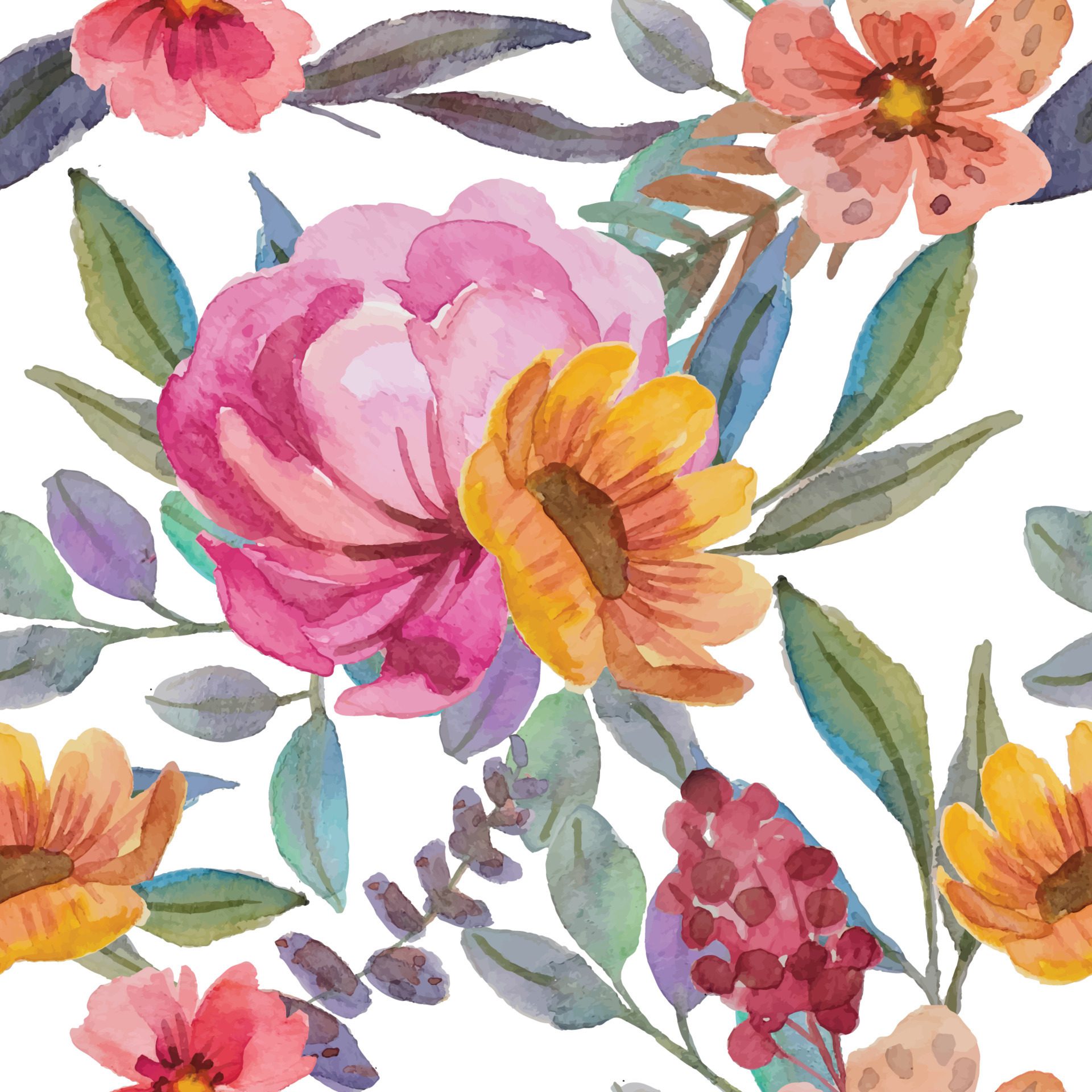 seamless pattern watercolor flower Free Vector