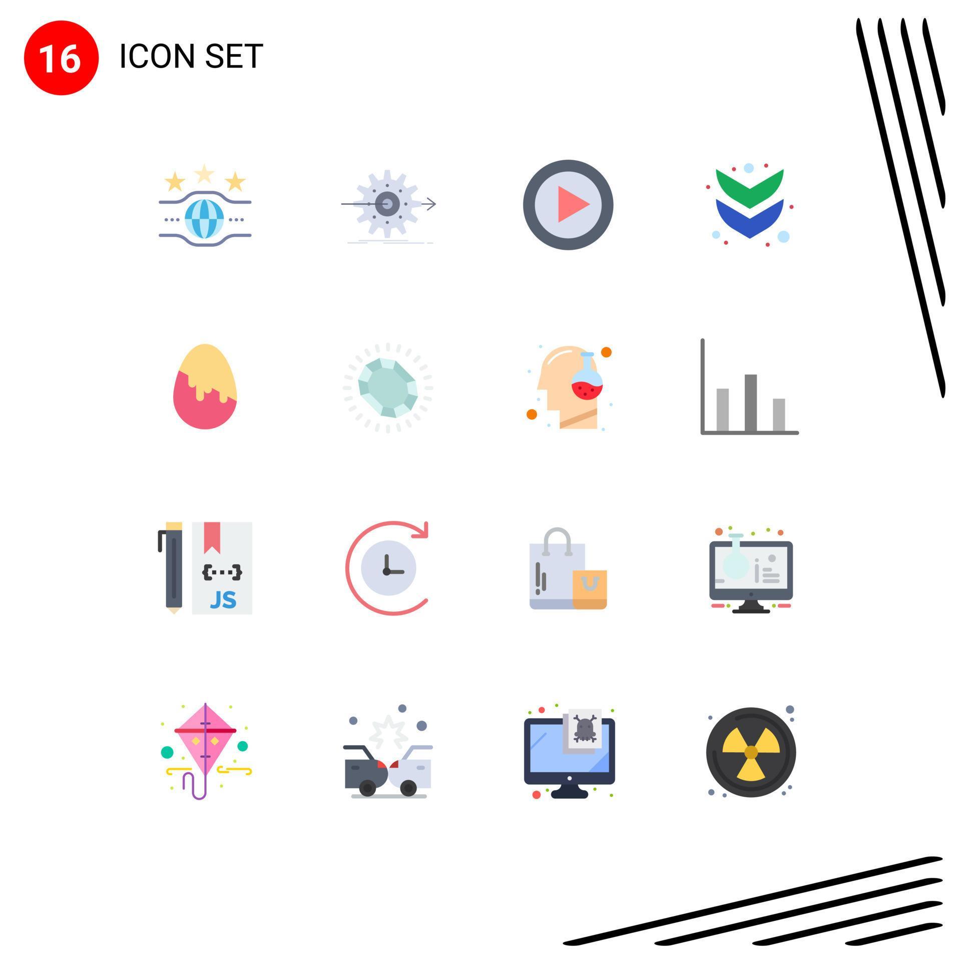 Set of 16 Commercial Flat Colors pack for decoration down gear arrow play Editable Pack of Creative Vector Design Elements Stock Free