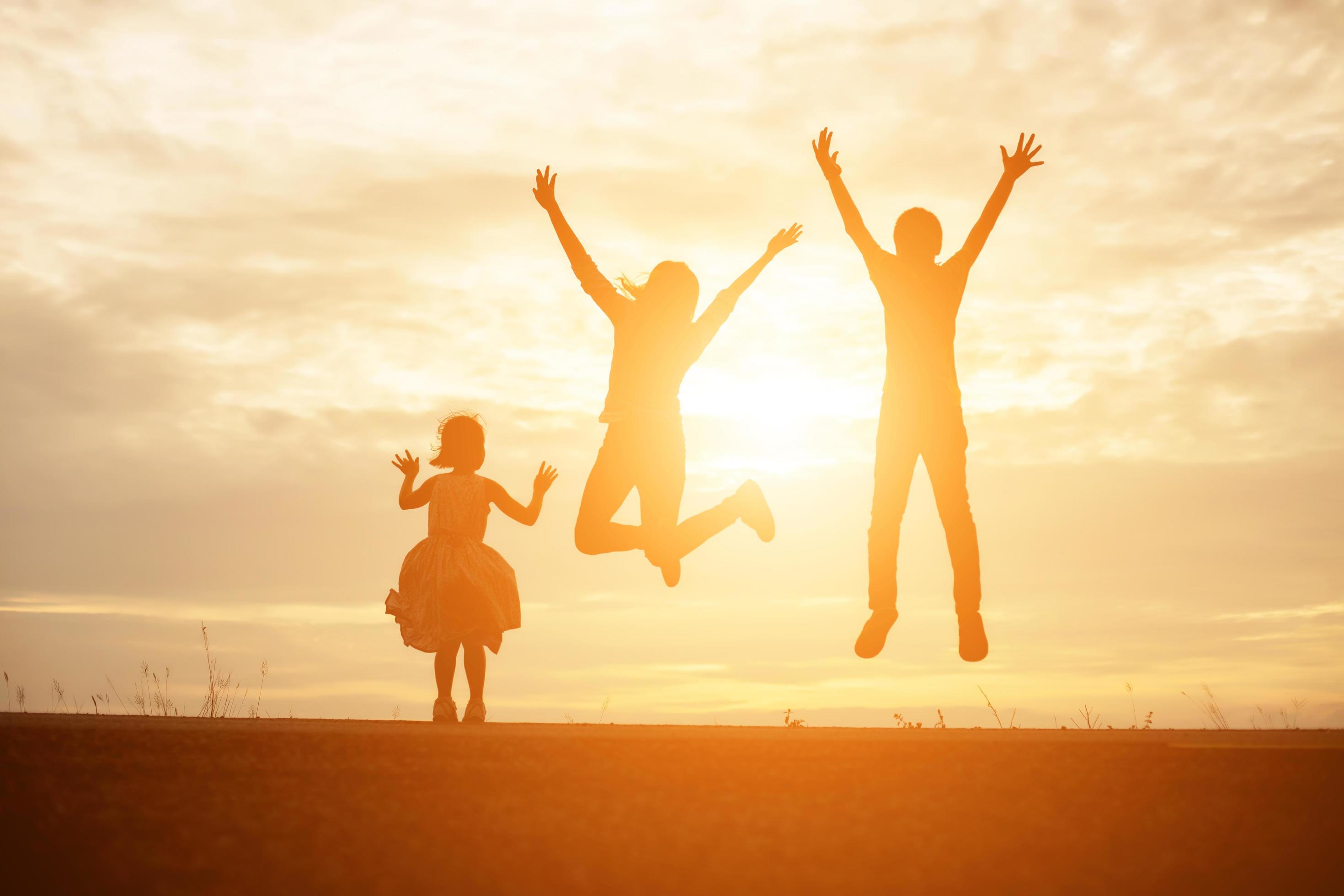 kid silhouette,Moments of the child’s joy. On the Nature sunset Stock Free