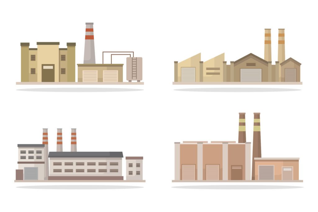 Factories illustrated on a white background Free Vector