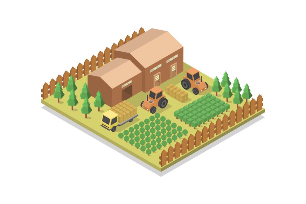 Isometric farm on white background Free Vector