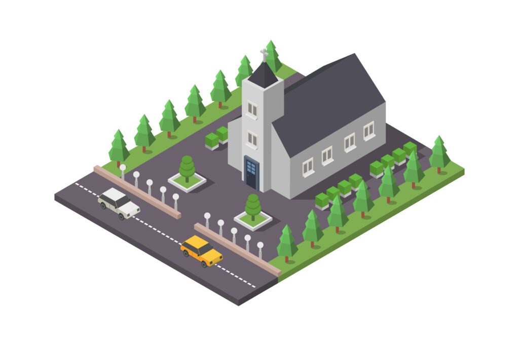 Isometric church building on white background Free Vector