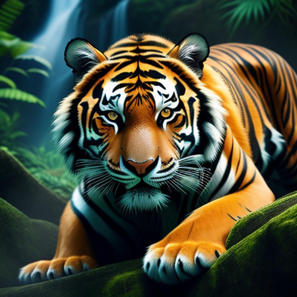 Waterfall jungle tiger by by @ai_generated