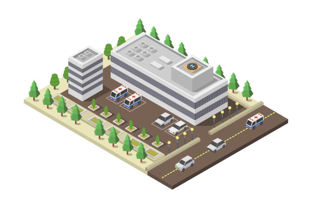 Isometric hospital building on white background Free Vector