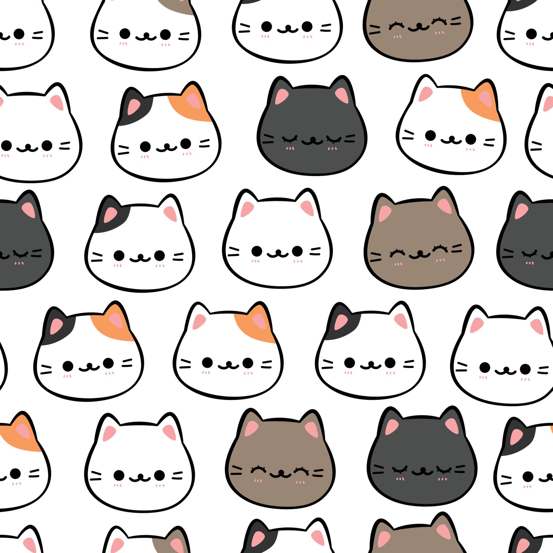 kitty cat head cartoon doodle seamless pattern Free Vector