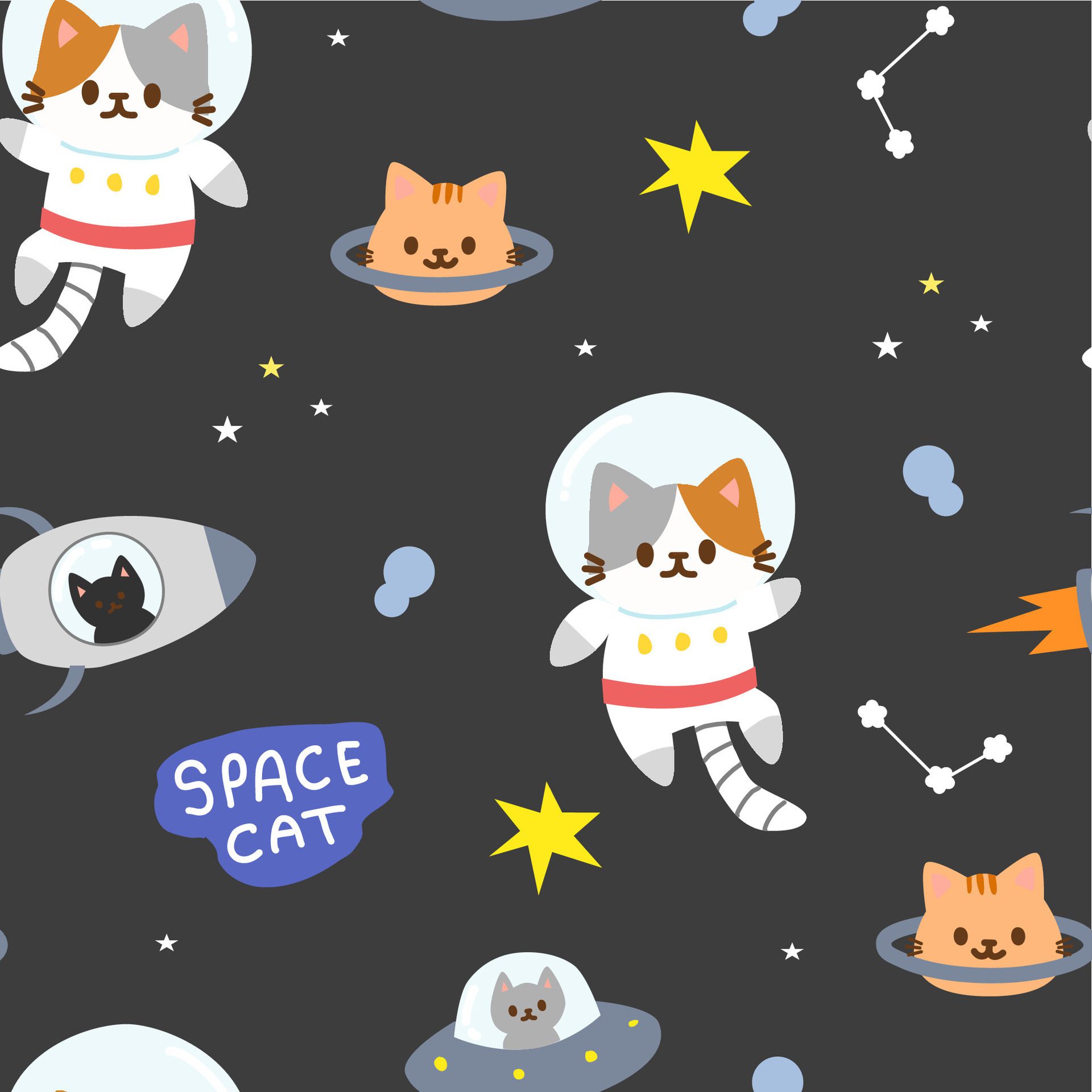 Seamless pattern with astronaut cat Free Vector