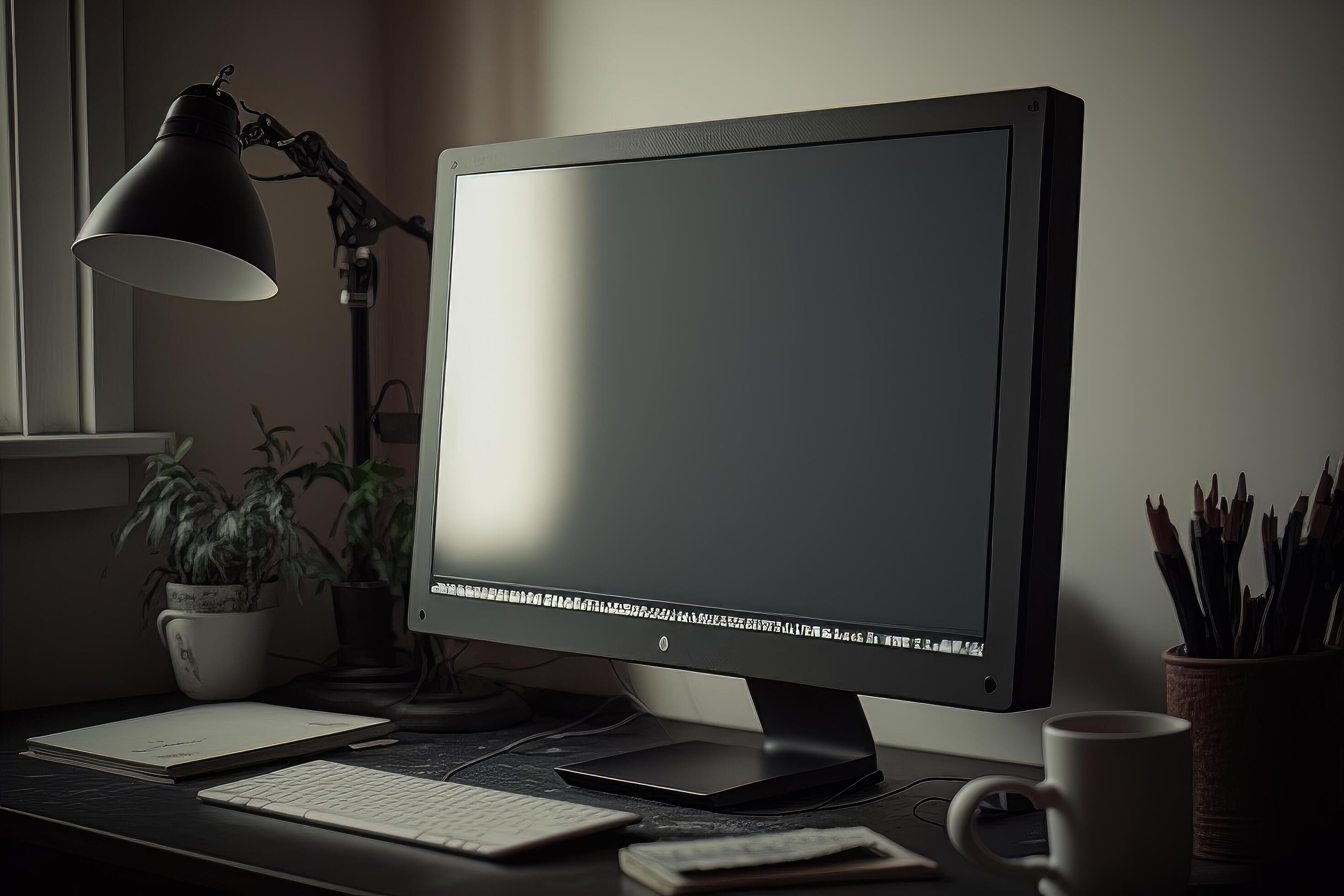 A desktop computer with a blank screen in a minimal. Illustration Stock Free