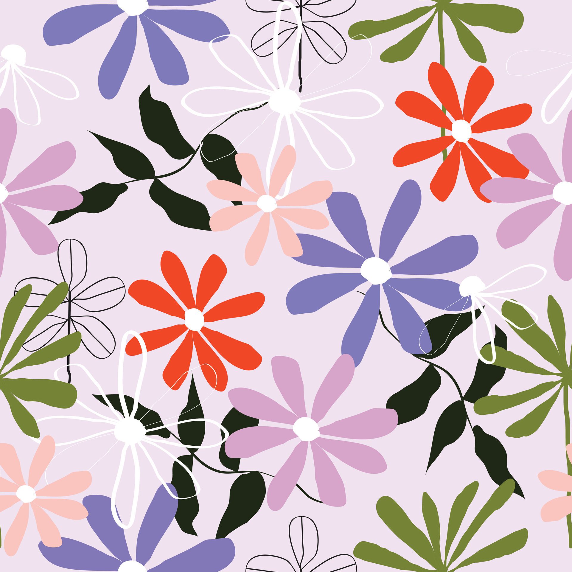 Cute hand drawn vintage floral pattern seamless background Free Vector