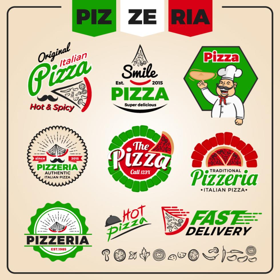 Set of pizzeria logo template design Stock Free