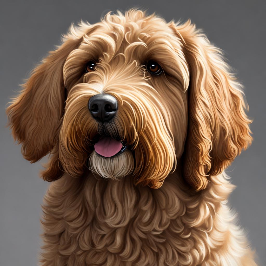 Golden doodle portrait, highly by @ai_generated