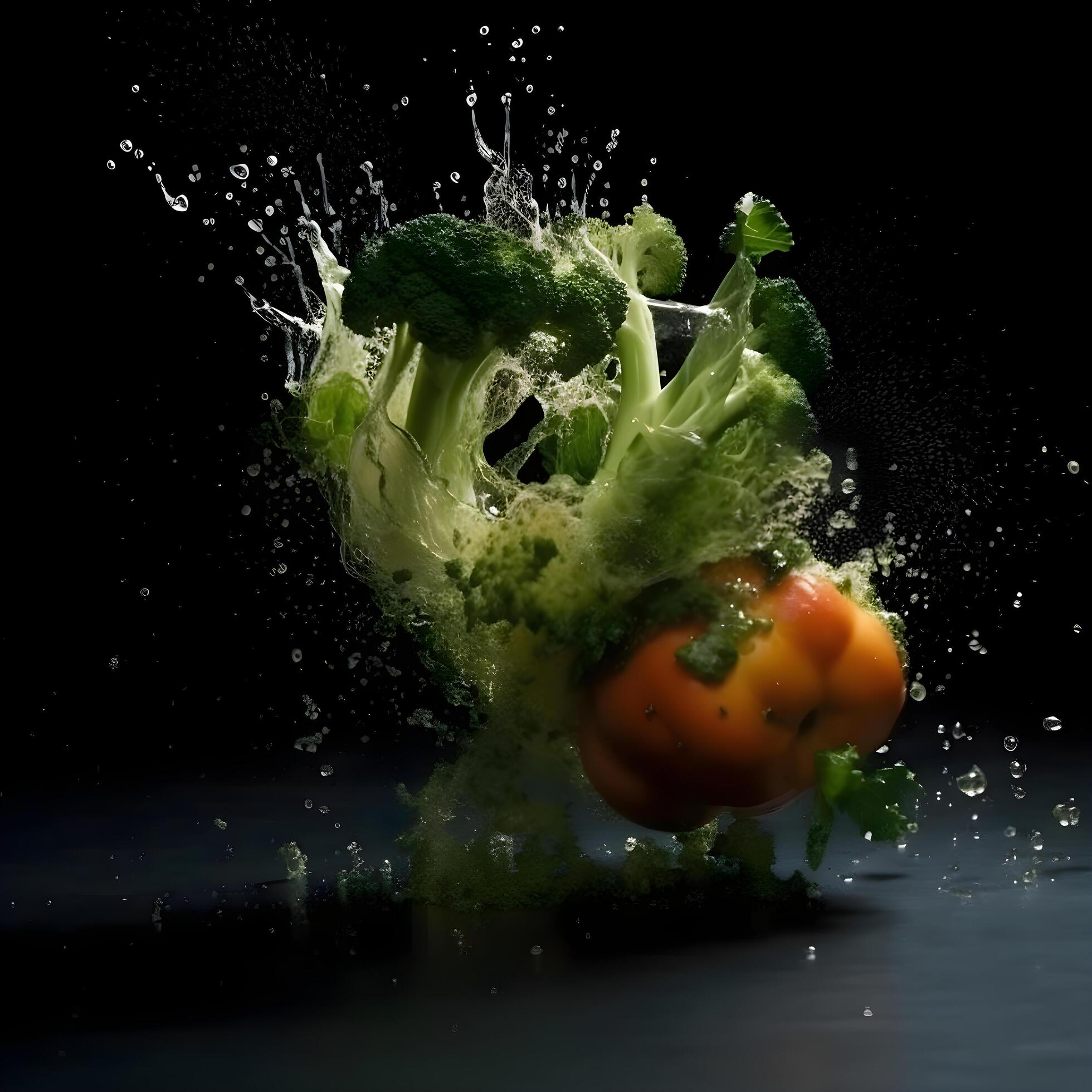 Fresh green cabbage with water splash on black background. Healthy food., Image Stock Free