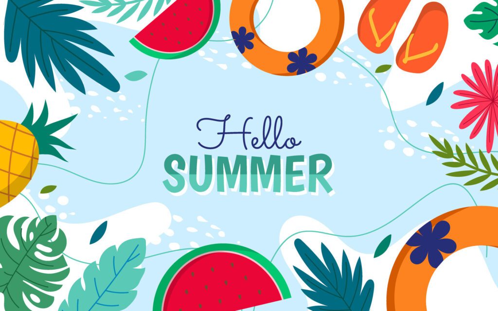 Hello Summer Background with Floral Free Vector