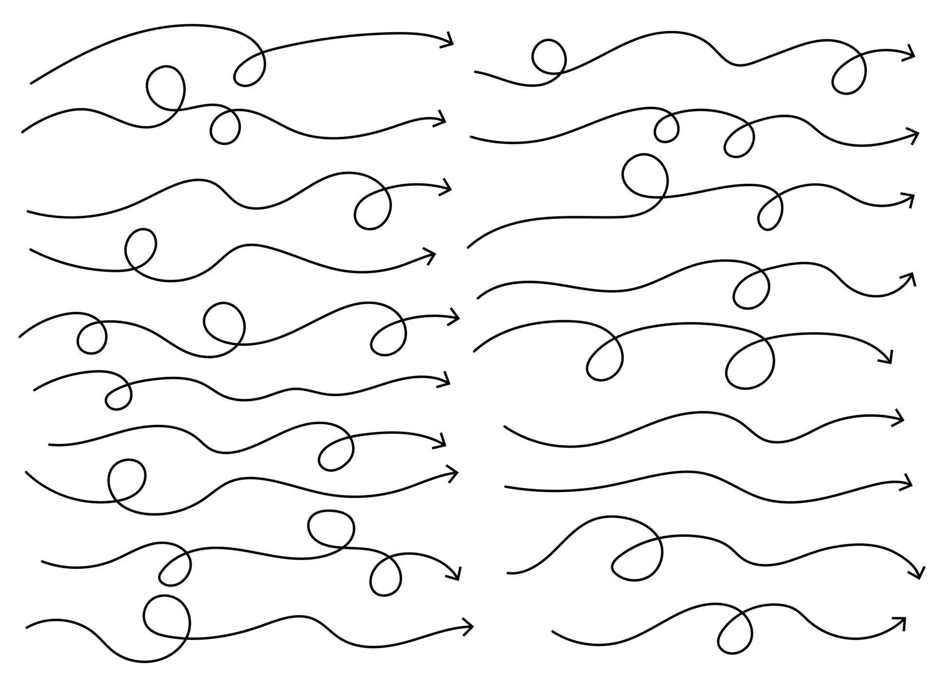 Hand drawn curved arrow shape. Arrow line. Arrow icon set Stock Free