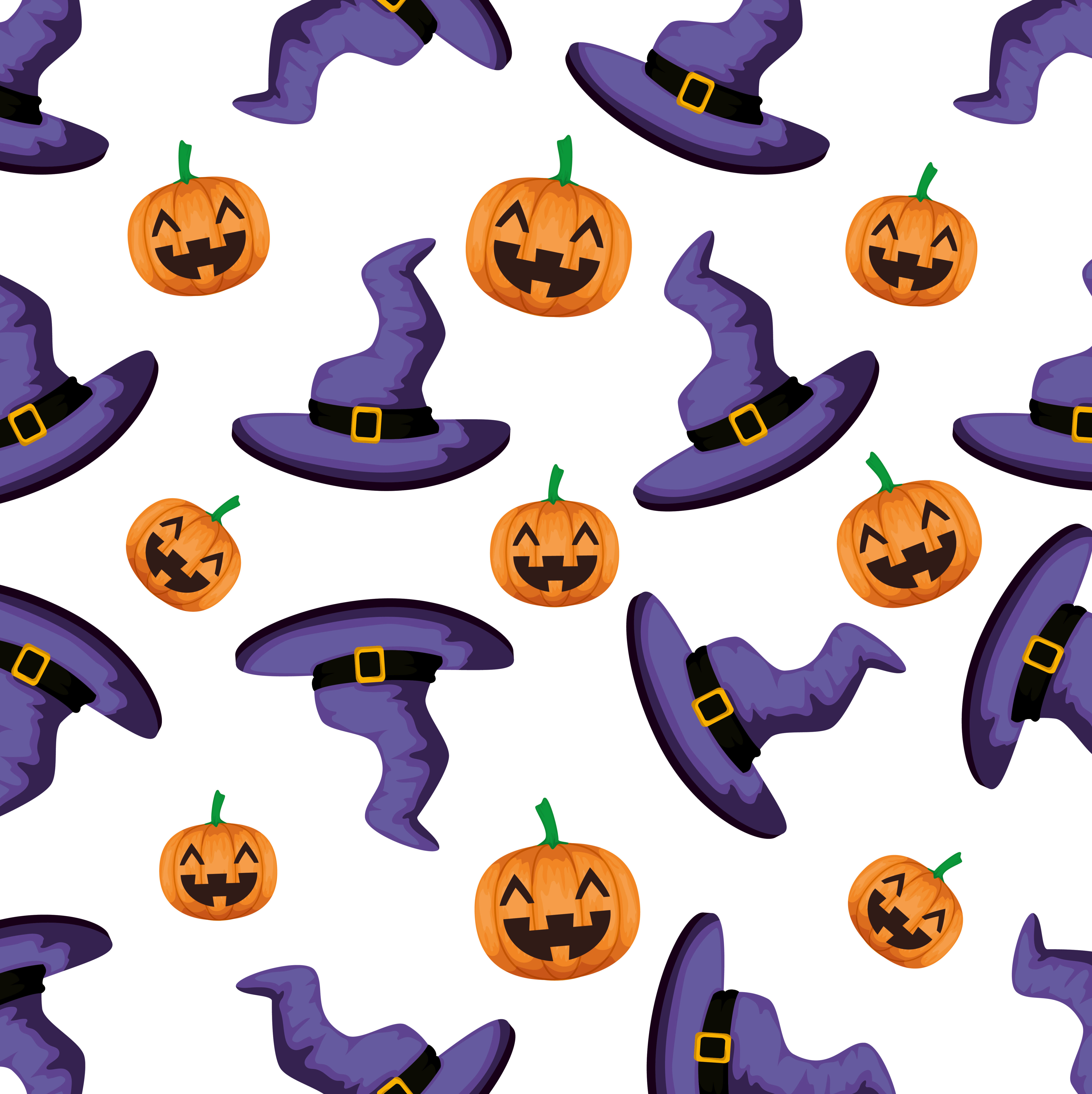 halloween pattern of witch hats with pumpkins Free Vector