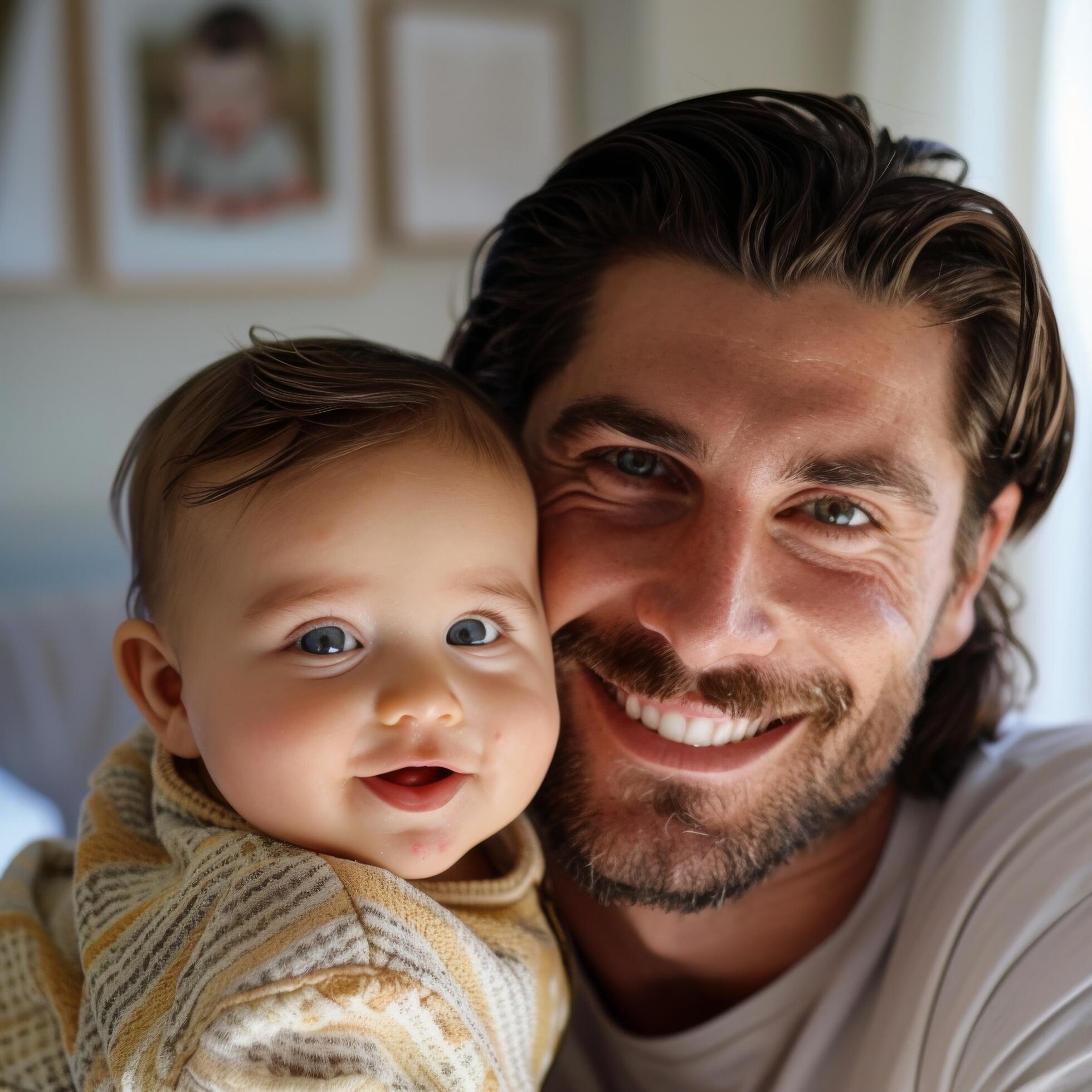 Smiling Father Holding Baby Child for Family-Focused Advertising Stock Free