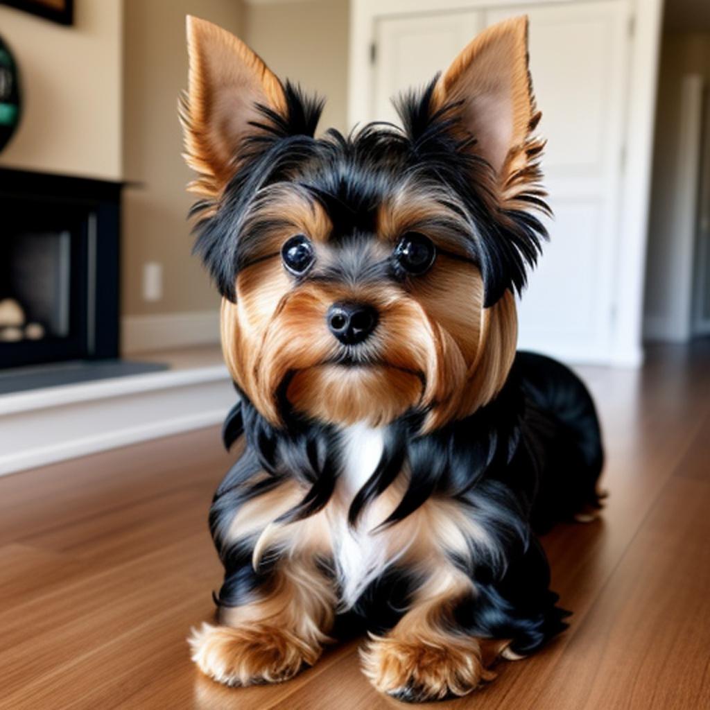 Yorkshire terrier, post-grooming, soft by @ai_generated