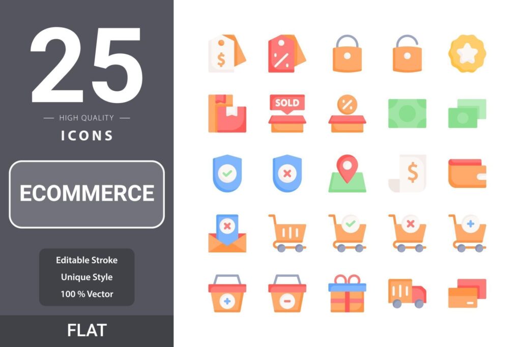 Ecommerceicon pack for your web site design, logo, app, UI. Ecommerce icon flat design Stock Free