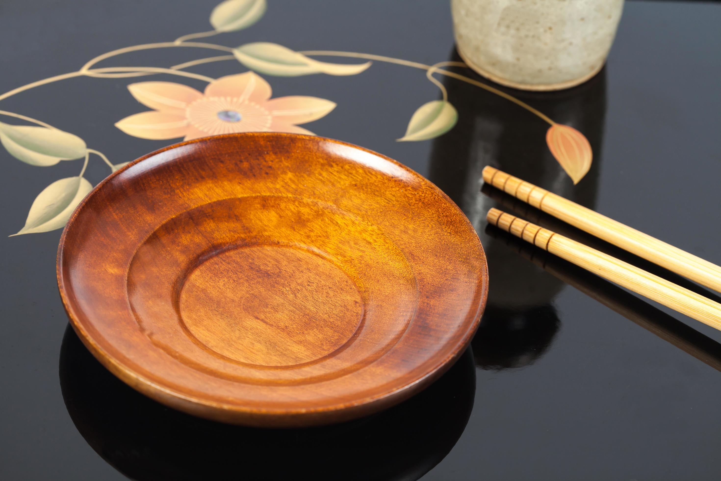 wood dish on japanese food tray on white background. Stock Free