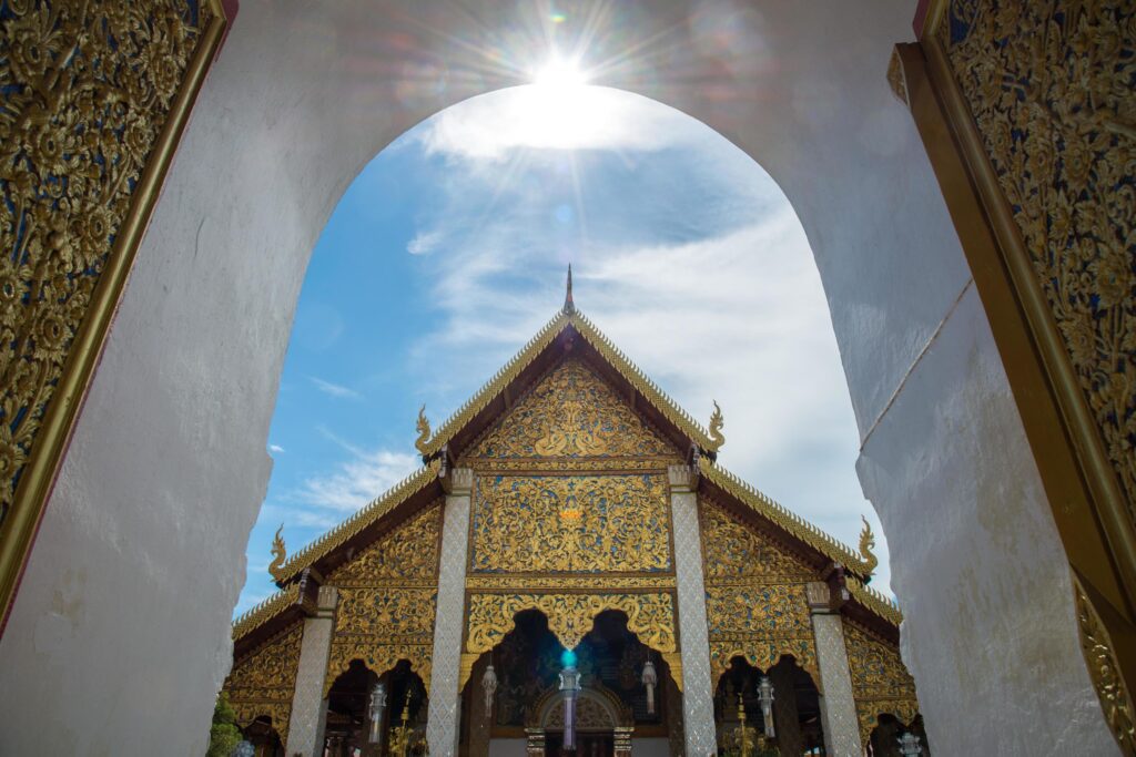 Wat Phra That Hariphunchai the iconic famous temple in Lamphun city, Northern Thailand. Stock Free