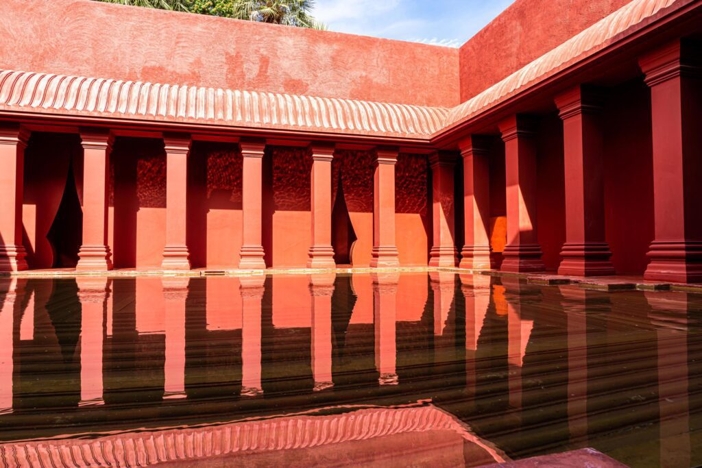 Beautiful architecture in Morocco style with fountain basin Stock Free