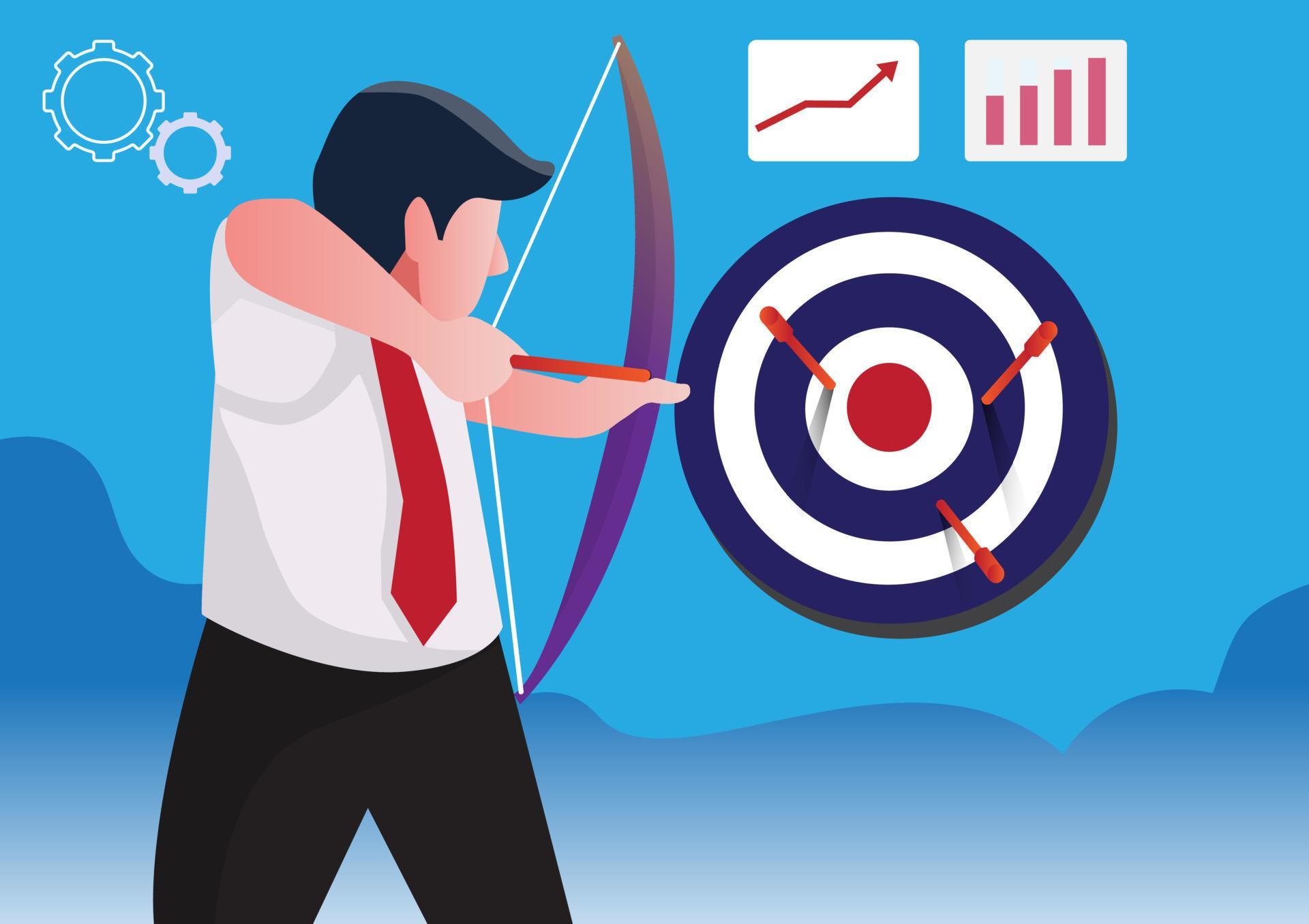 businessman aiming target with bow and arrow Stock Free