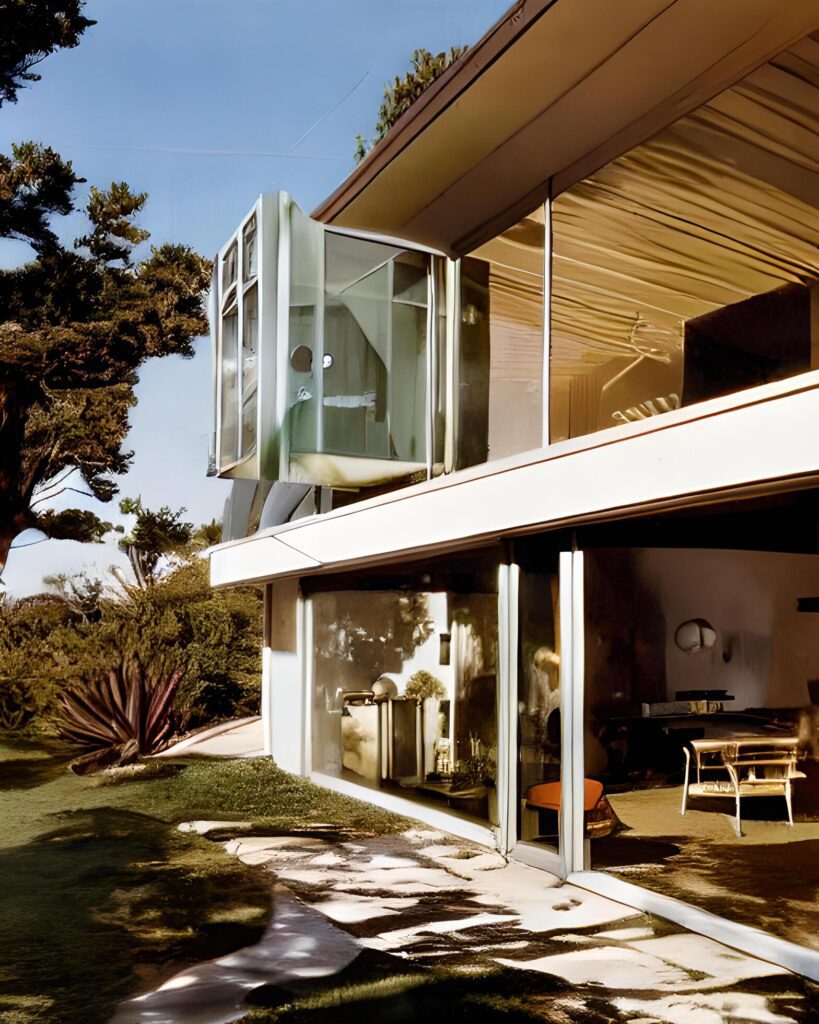 mid century modern style house overlooking the ocean Stock Free