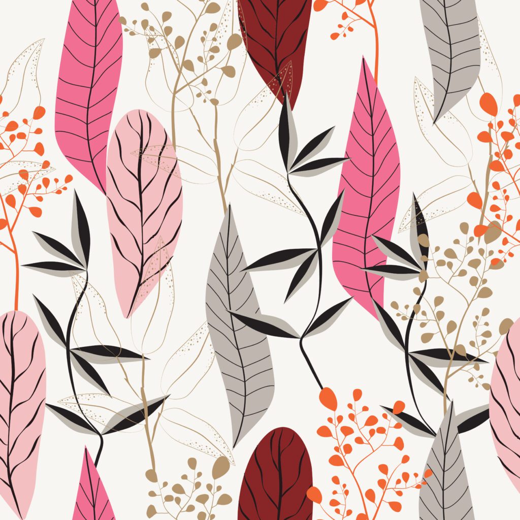 Nature pattern with beautiful leaves and flowers Free Vector