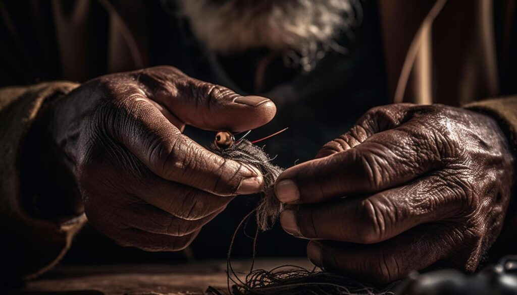 One man holding leather, making craft product generated by AI Free Photo