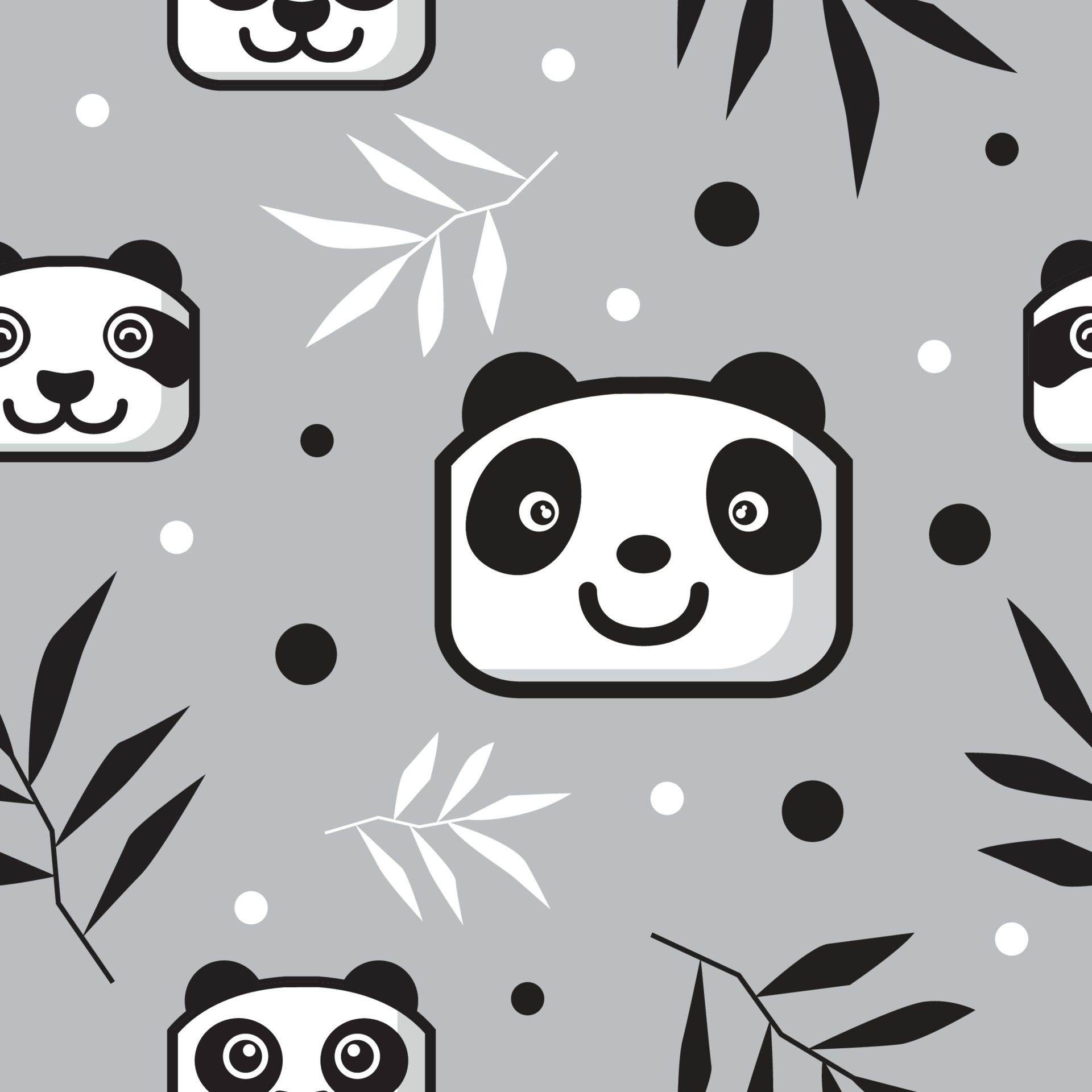 cute panda head pattern with bamboo leaf Free Vector