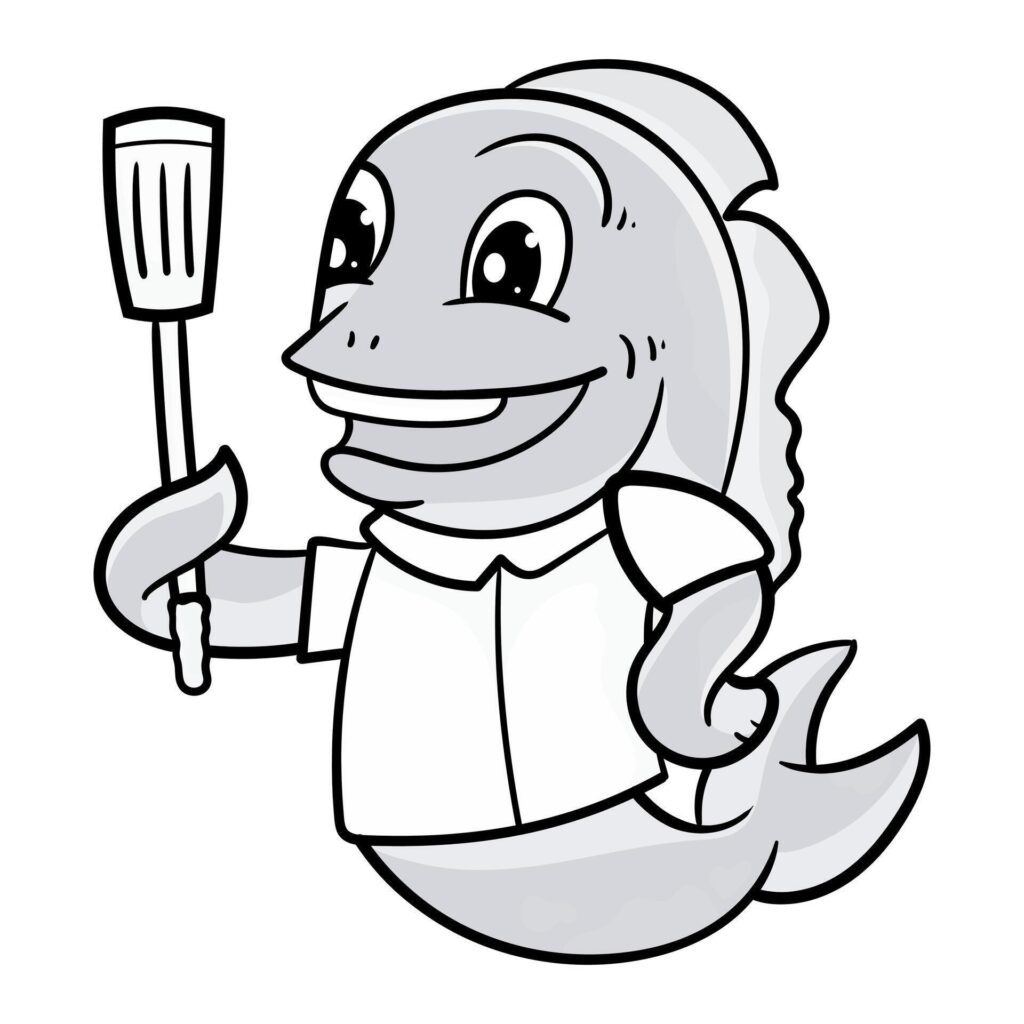 Cute Fish Line Cartoon Illustration. Animal Food Icon Concept Isolated. Flat Cartoon Style coloring page Stock Free