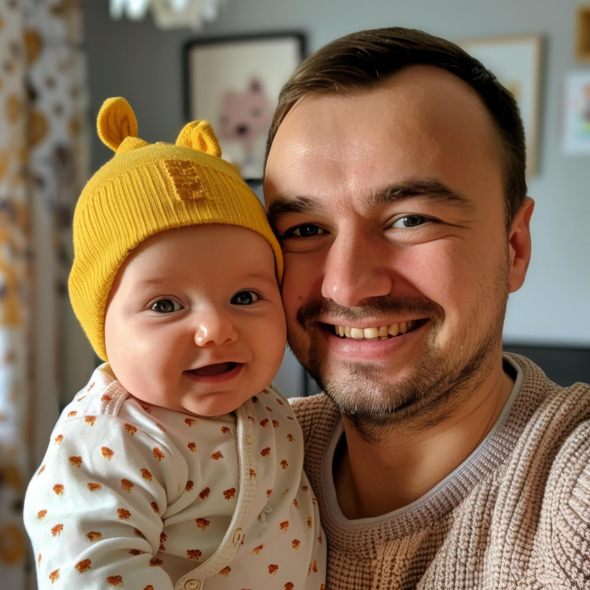 Father holding his baby indoor family moment Stock Free