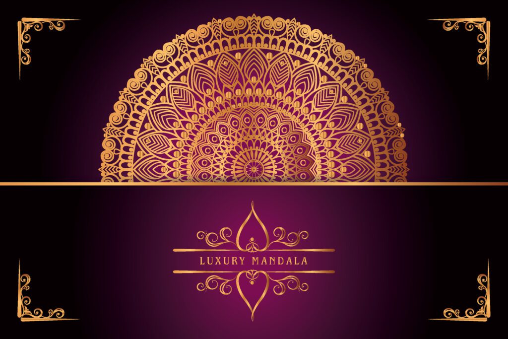 golden mandala design with gradients background Free Vector