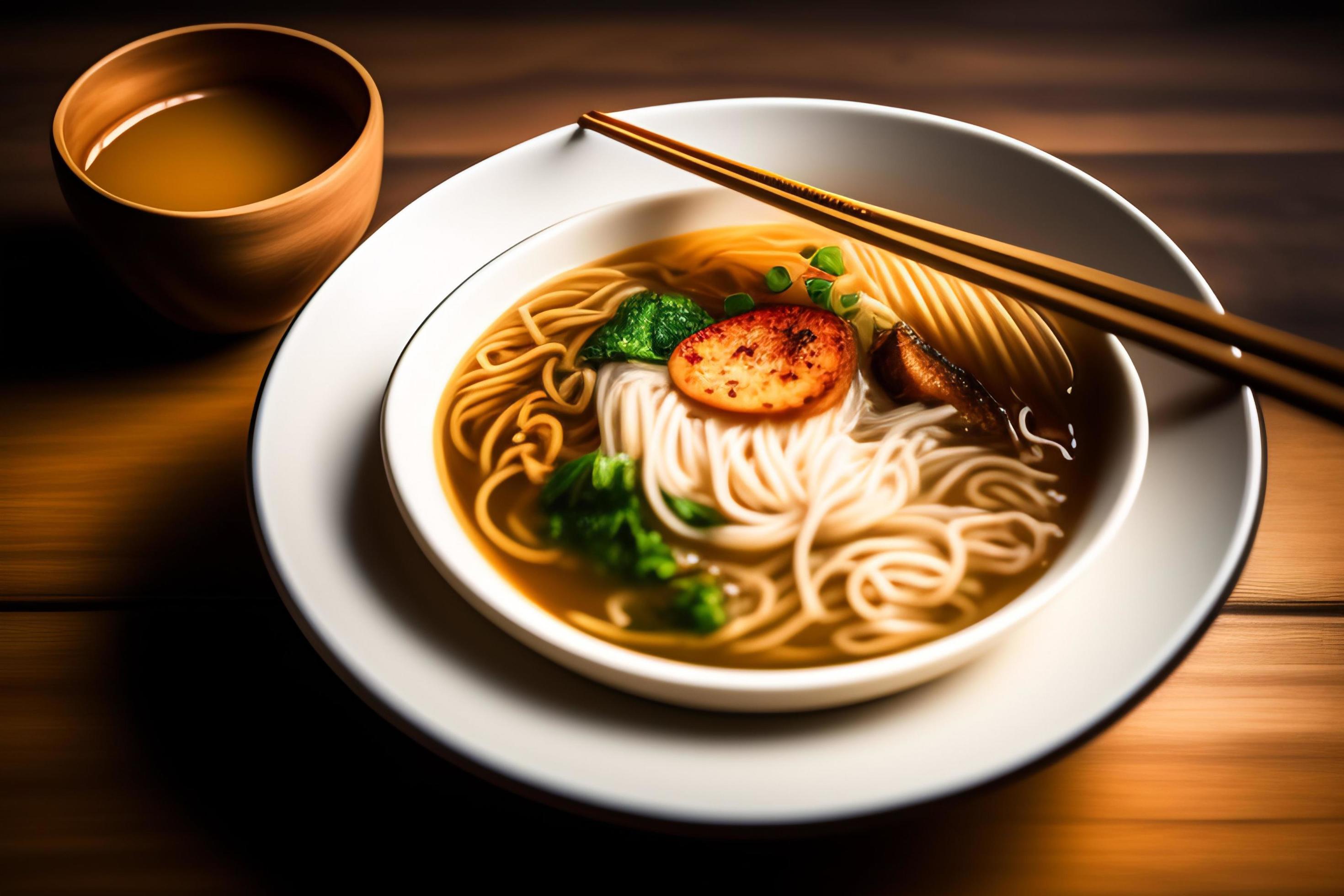 Delicious noodles. Fast food meal with appetizing pasta and chopsticks. Stock Free