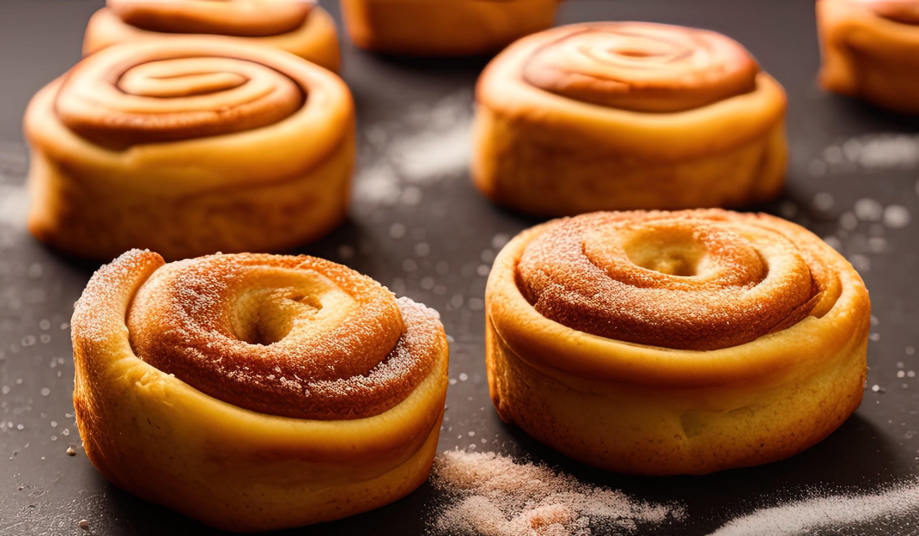 dvertising professional food photography close up of a pile of cinnamon rolls covered in sugar Stock Free