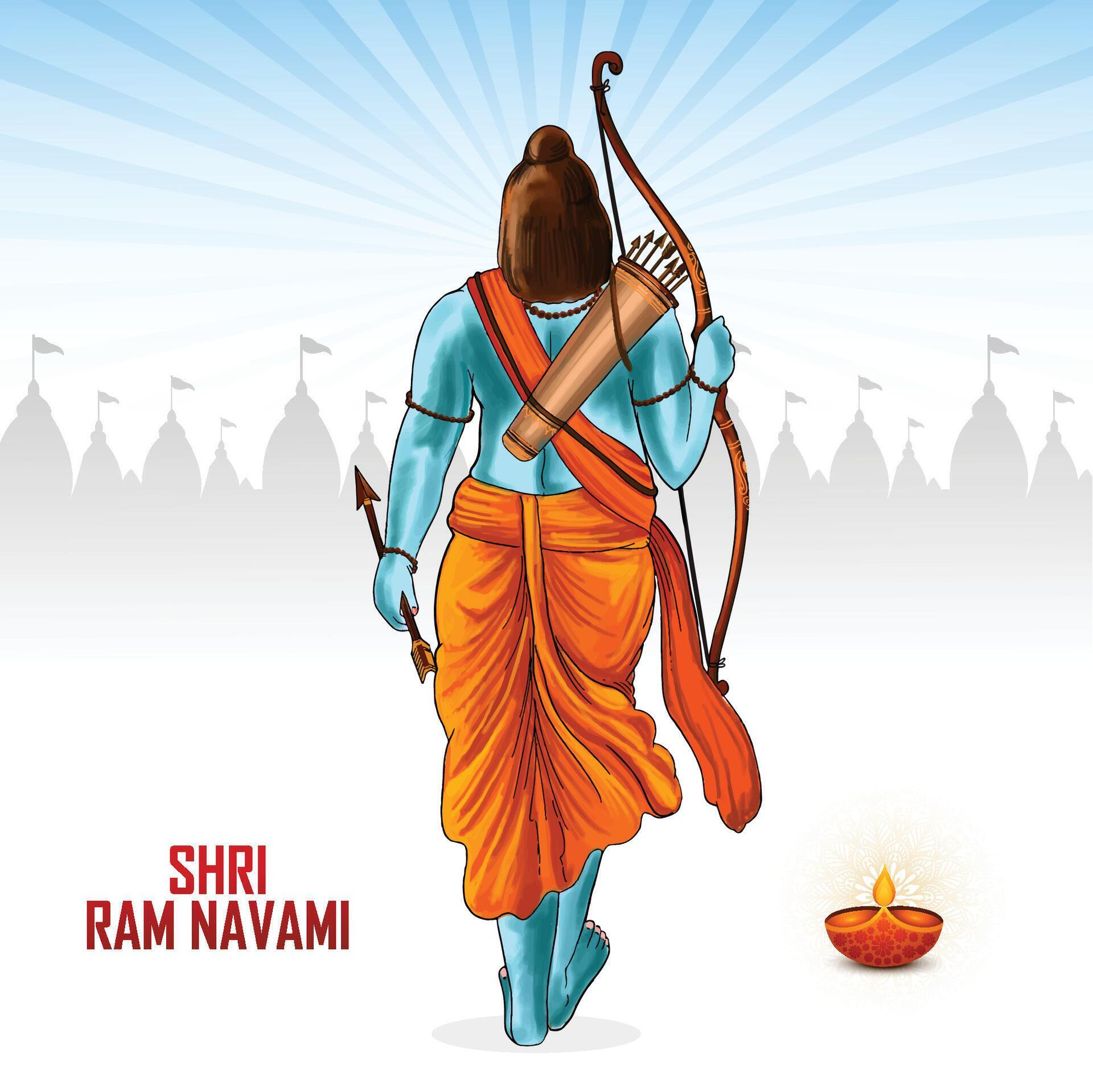 Lord rama with bow and arrow sri ram navami background Stock Free