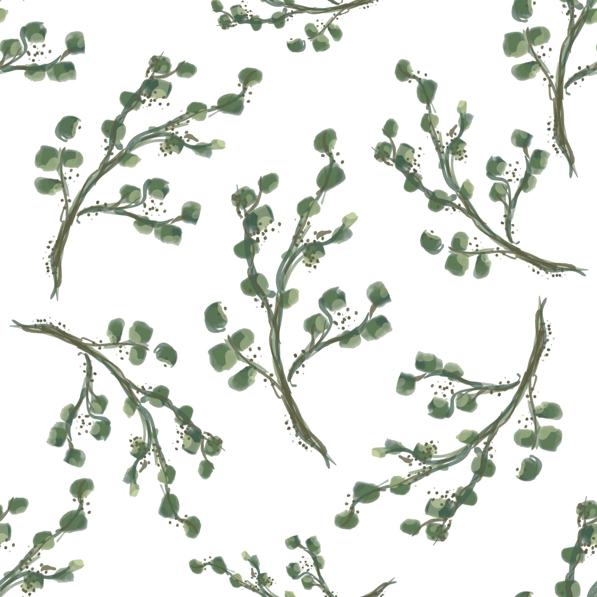 Seamless pattern with green watercolor leaves. Summer Hand drawn illustration Free Vector