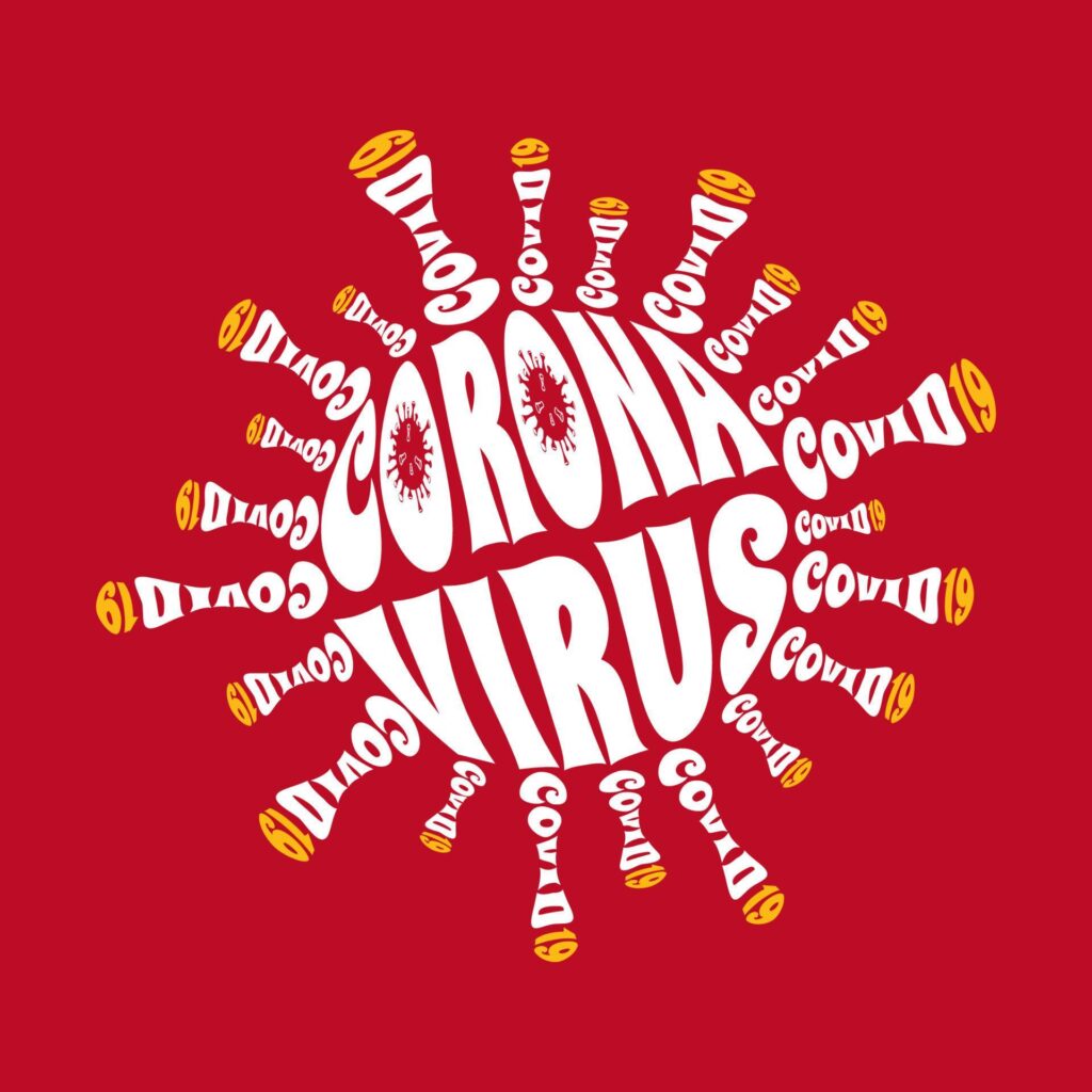 Corona Virus Disease 2019 COVID-19 Logo Design Concept Isolated on Red Background. Stock Free