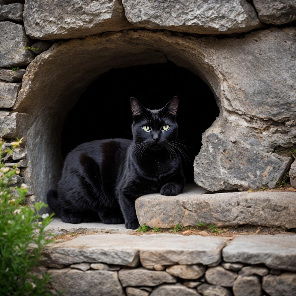 Black cat in stone by @ai_generated