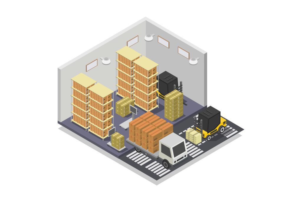 Warehouse interior isometric on white background Free Vector