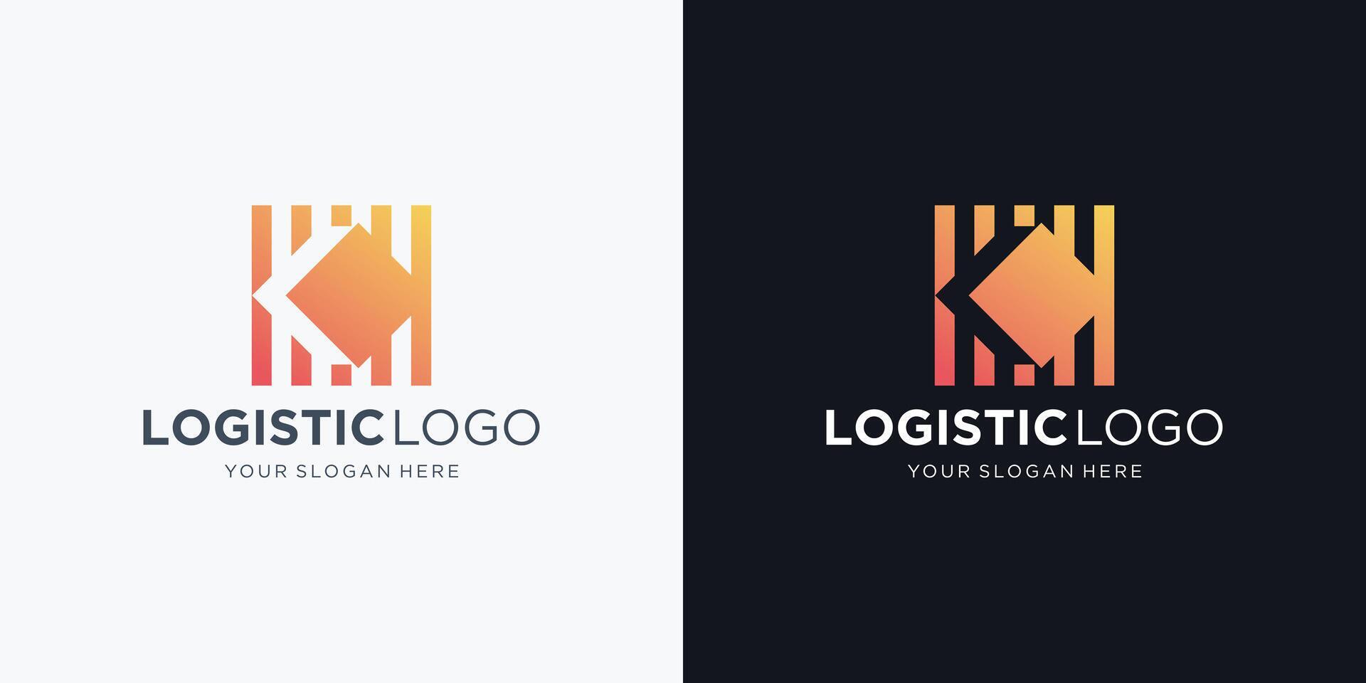 simple of logistics logo with square concept and arrow in negative space shape design. Stock Free