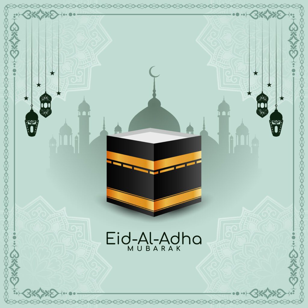 Religious Eid Al Adha mubarak Islamic festival celebration background Free Vector