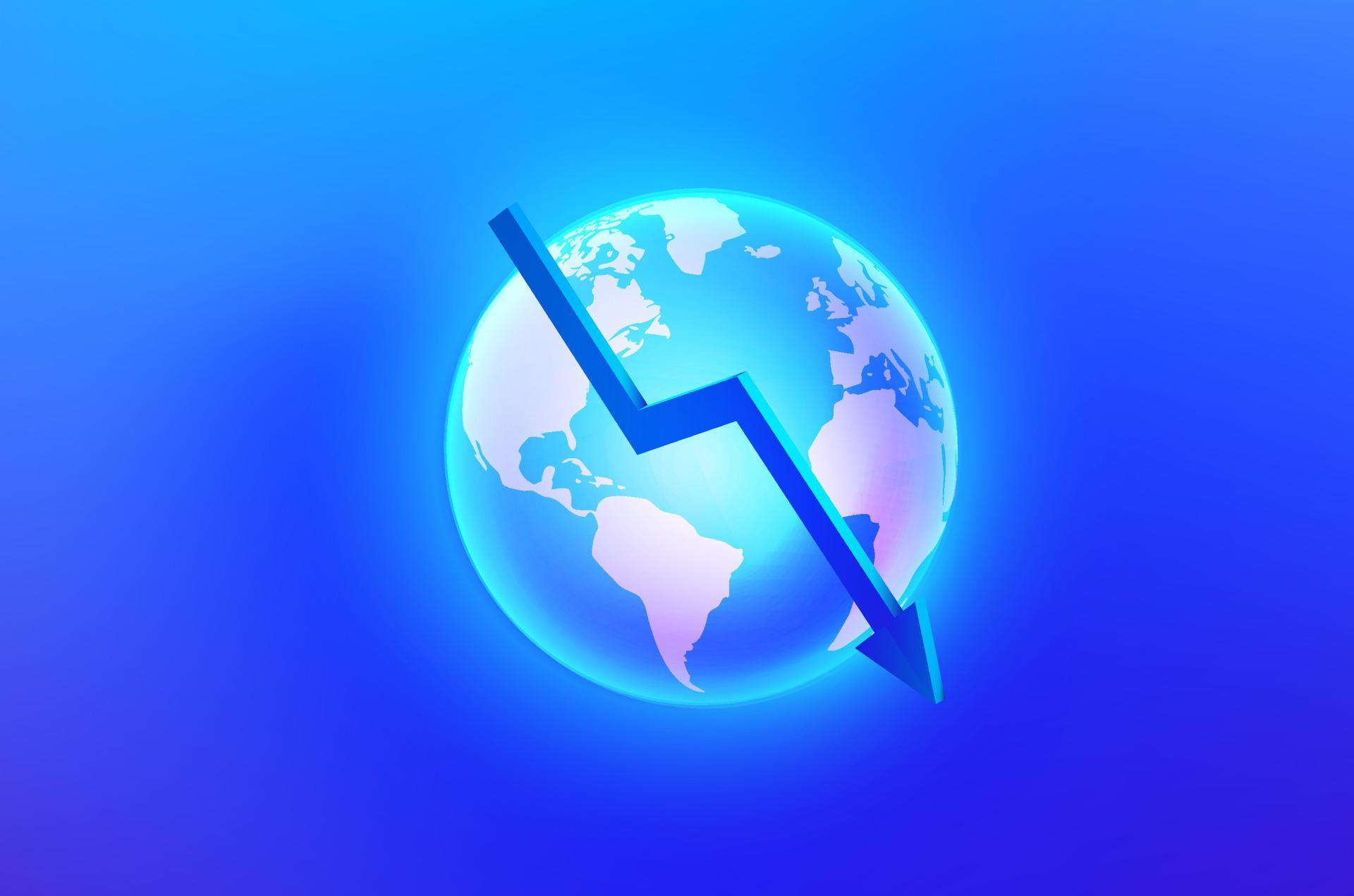 Falling down arrow on global vector illustration. World financial and economic crisis and vector illustration Stock Free