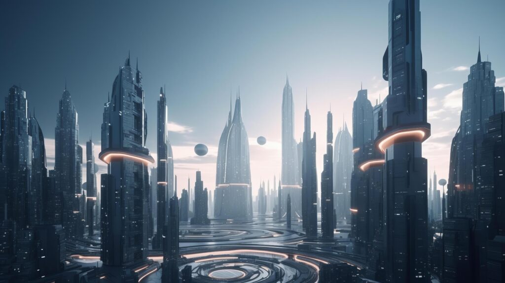 Futuristic city background. Illustration Stock Free