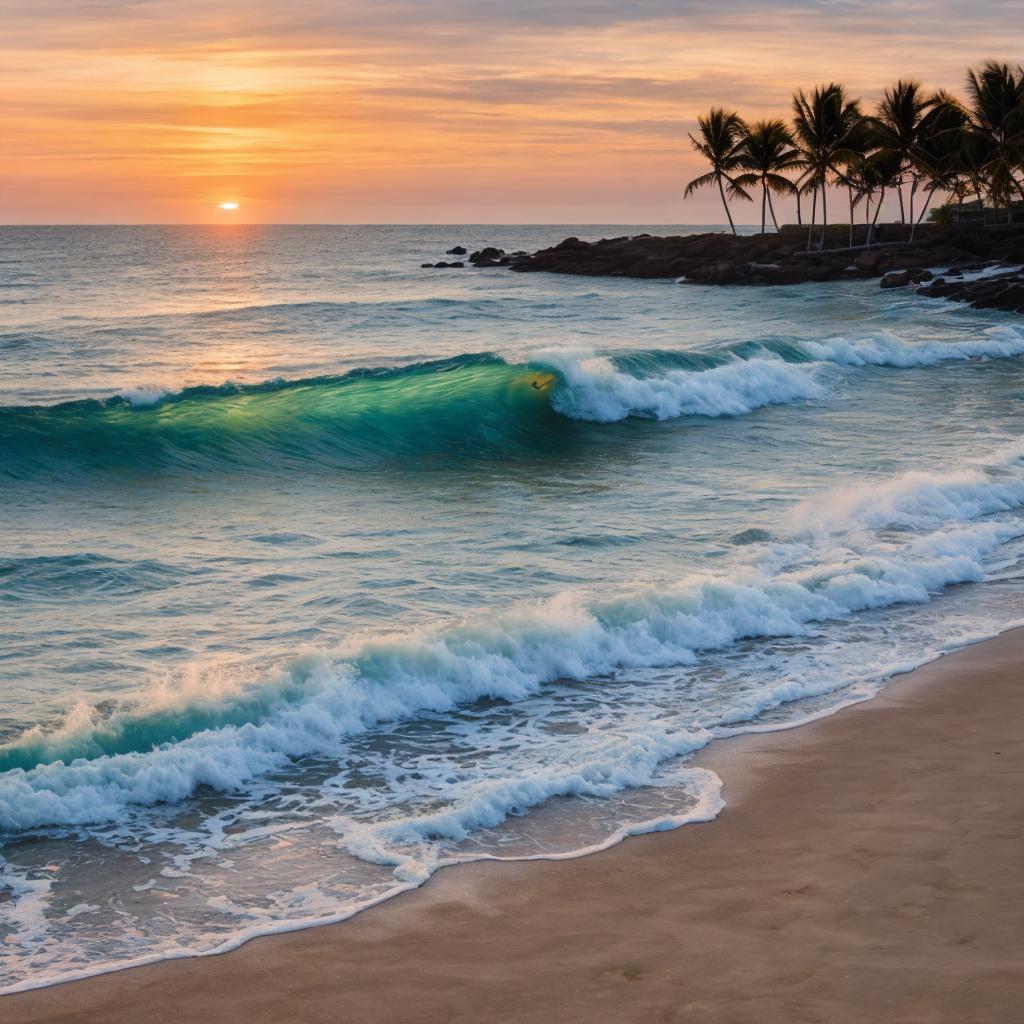 Beach with waves rolling by @ai_generated