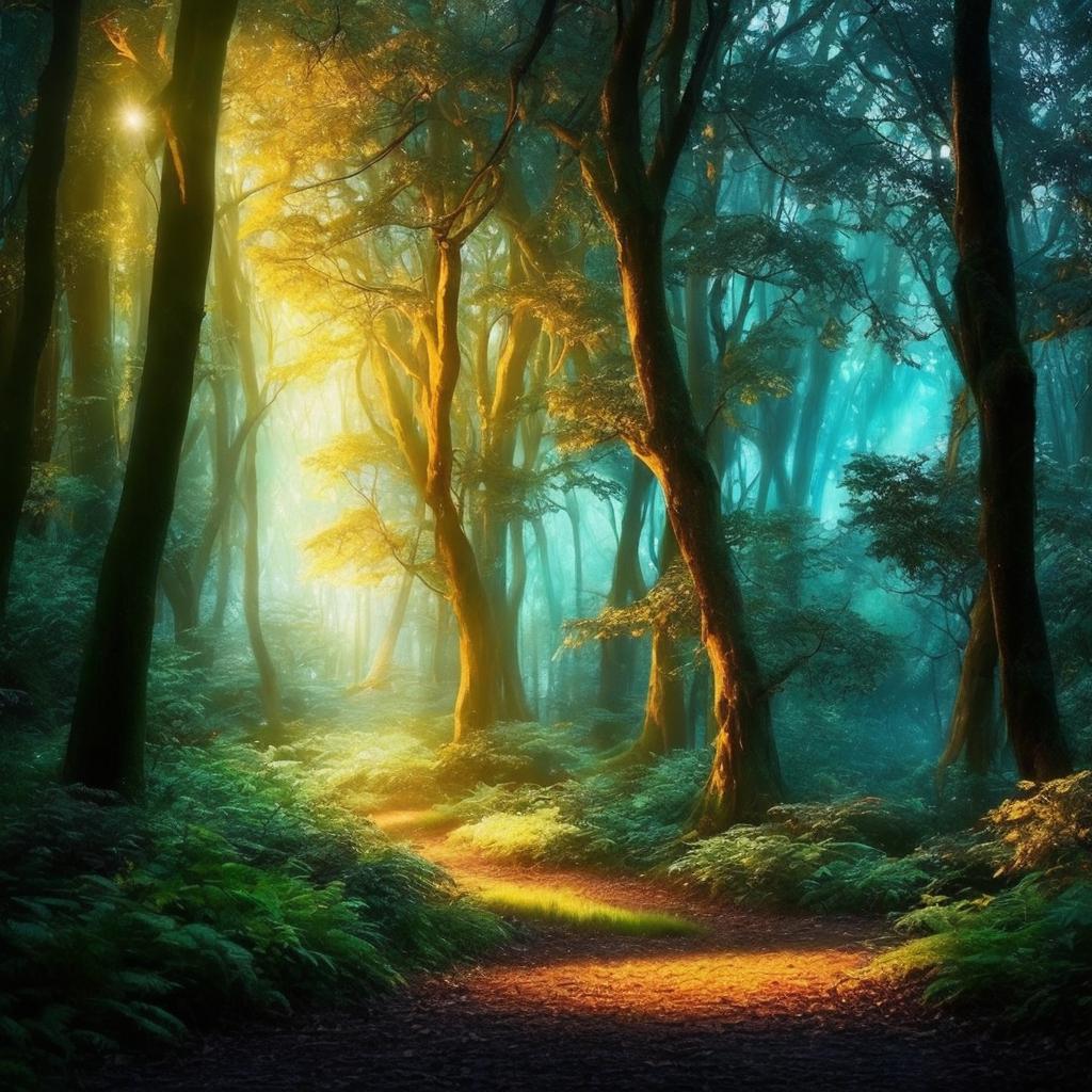 Beautiful, mystical forest scene, by @ai_generated