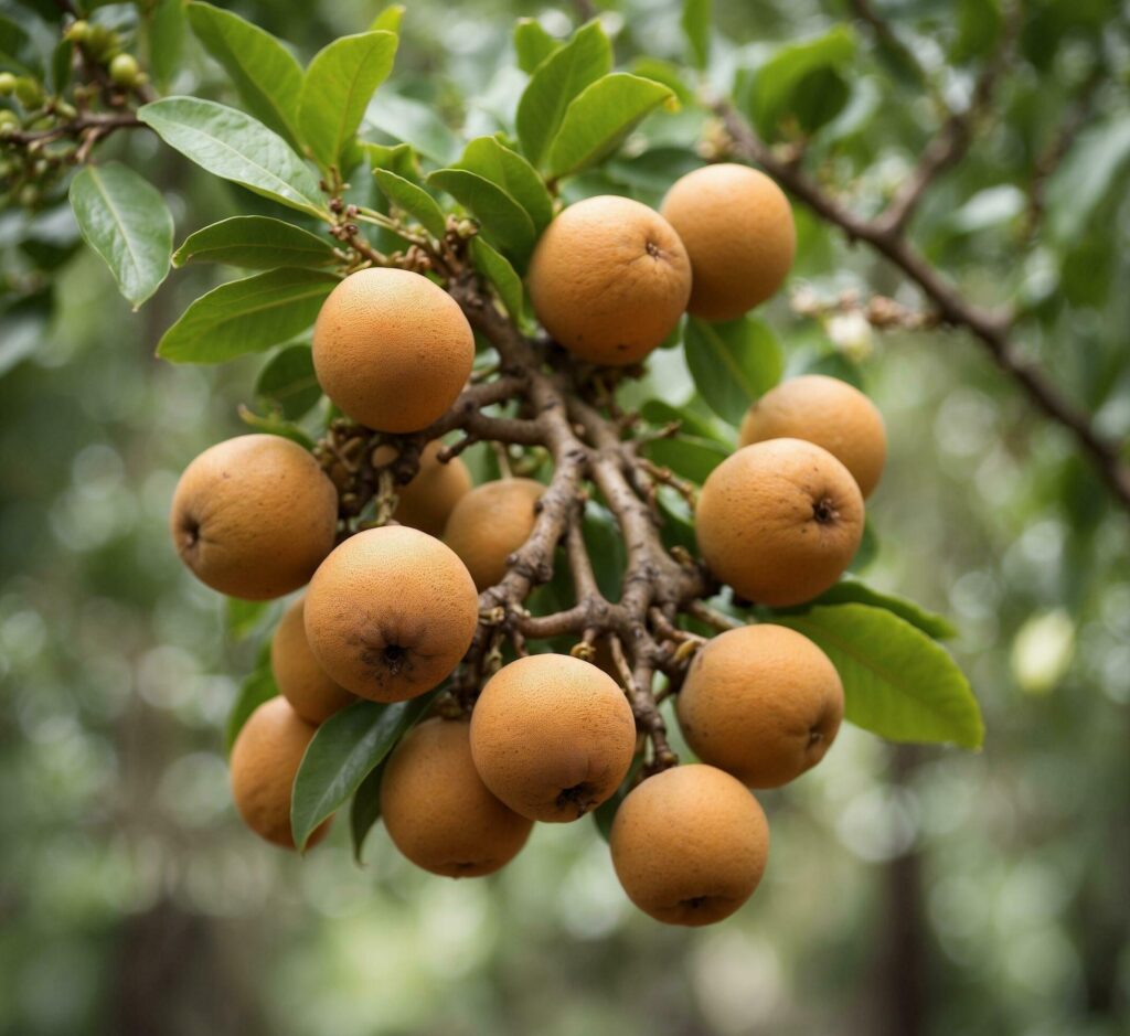 Fresh loquat fruits on the tree in the orchard. Free Photo